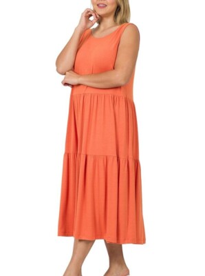 knee length dresses for ladies Zenana Washed Double Gauze Raw Edge V-Neck DRESS QDW-1377A  dalia + jade