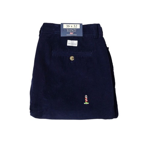 Vintage Vineyard Vines 36 x 32 Herrenhose klassische Passform bestickt Boot Leuchtturm marineblau