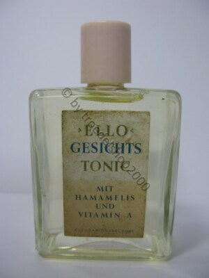 d86) alter Vintage Flakon Gesichtstonic Ello Ellocar Düsseldorf Glasflakon
