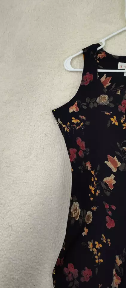 NYC Love Women Dress Medium Black Floral Rayon Sleeveless Shift Maxi Vintage 90 - Image 2 of 4