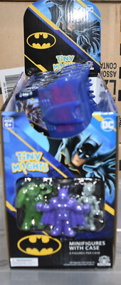 Batman DC Tiny Mights display case with 15 mystery minifigures batmobile