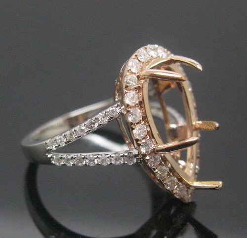 Solid 14K Gold Natural Diamond Semi Mount Split Shank Prong Ring Pear 15x10mm - Image 3 of 4