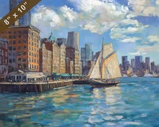 Boston with Boston Harbor oil painting 8x10 Print