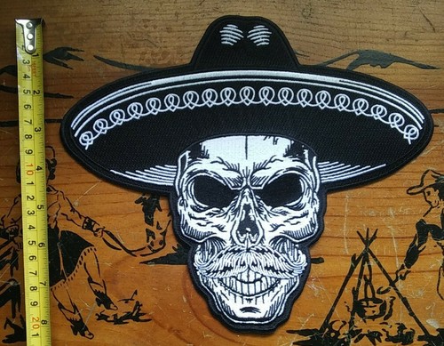 GROSSER SCHÄDEL MEXIKANISCHER SOMBRERO BIKER MILITÄR JACKE RÜCKENAUFNÄHER - Bild 2 von 6