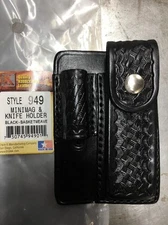 Triple K Maglite Minimag Light & Knife Holder Black Basketweave Leather US Made 
