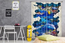 3D Blue Dolphin Fish ZHUA1490 Photo Curtain Window Blockout Fabric Amy 2023