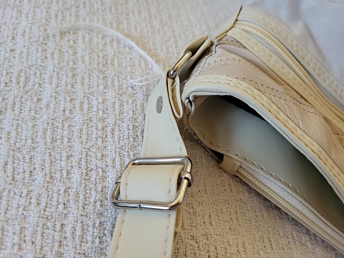 Beige Patchwork Leather Large Shoulder Bag Adjust… - image 11