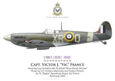 Print Spitfire Vb, Capt. Victor France, No 71 ''Eagle'' Squadron RAF (von G.Marie)