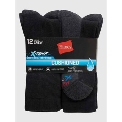 Stay Cool Comfortable All Hanes Men's X-Temp Cushioned Crew Socks Big and Tall