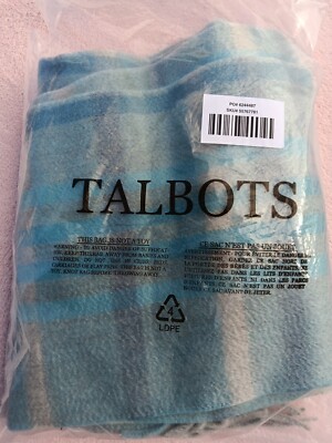 TALBOTS CASHMERE WATERWEAVE SCARF Plaid RV $179 2022 18''x72 NEW Bag TAGS Blu Gry