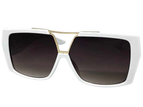 Classic Vintage Retro Hardcore Hip Hop Rapper Pimp SUNGLASSES Square White Frame - Picture 3 of 6