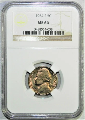 1954 S Jefferson Nickel NGC MS66 Nice Toning 3488554-038
