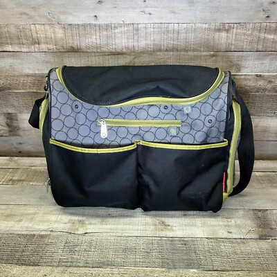 Fisher Price Black Lime Green Diaper Bag Over The Shoulder with Wipes  Access