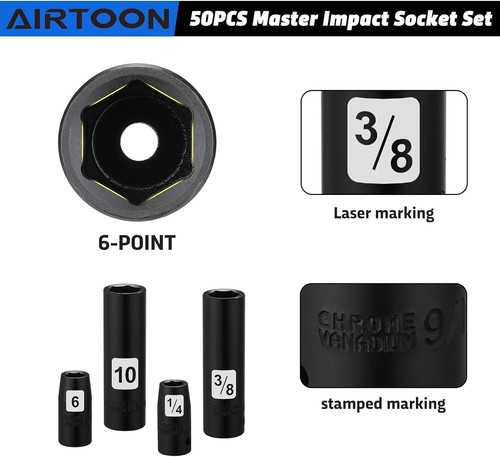 Juego de enchufes de impacto maestro de accionamiento Best 50-62 piezas de 1/4", SAE y métrica y otros - Imagen 14 de 26
