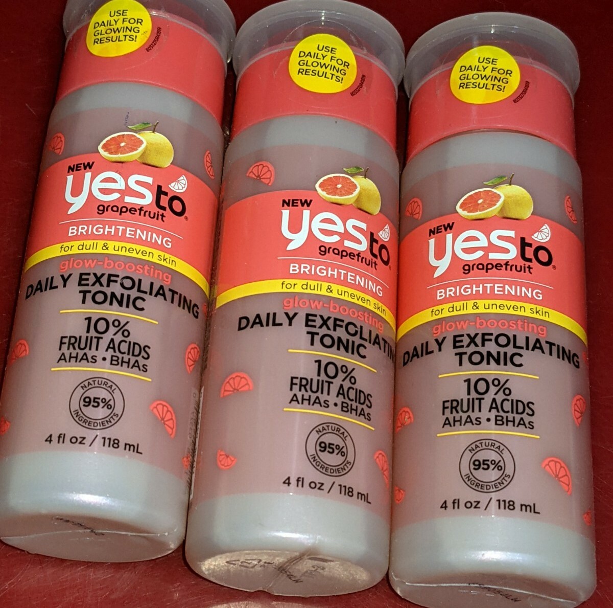 3)Yes to Grapefruit Brightening Glow-Boosting Daily Exfoliating Tonic 4oz~SEALED