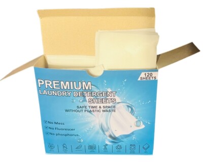 Premium  Laundry Detergent Soap Sheets Easy Dissolve 120 Loads No Plastic Jug