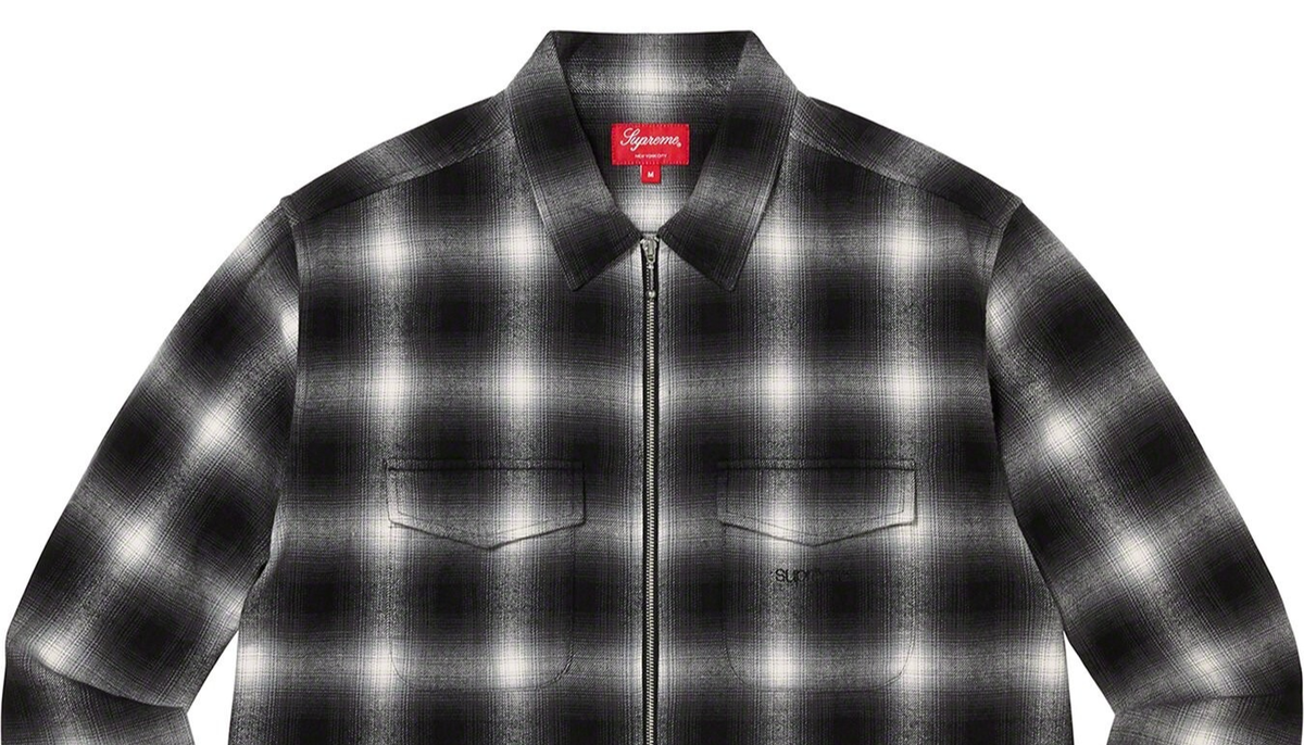 Supreme Shadow Plaid Flannel Zip Up Shirt 