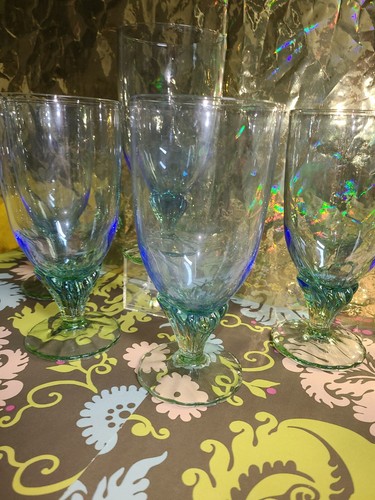 Vintage Bormioli Rocco Bahia Blue Green Iced Tea Glasses - Italy - Set Of 5 - Picture 2 of 6