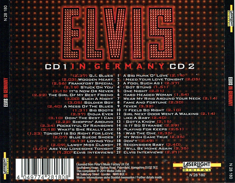 (2CDs) Elvis – Elvis In Germany - G.I. Blues, Wooden Heart, It's Now Or Never - Bild 2 von 2