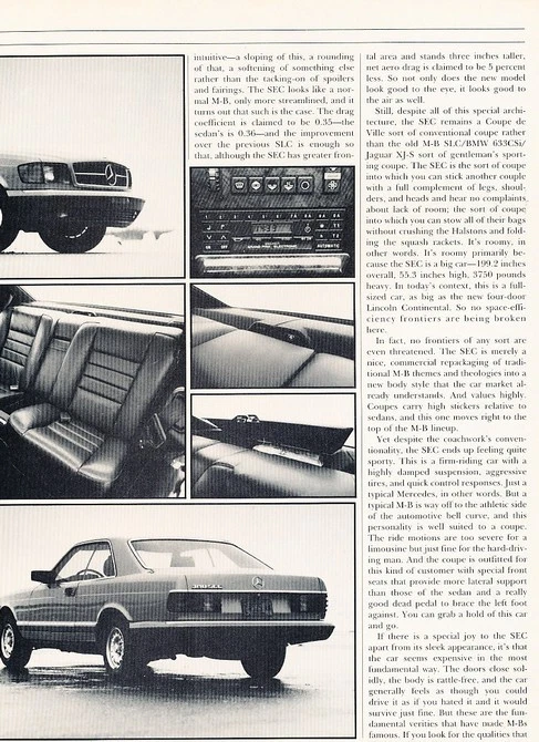 1982 Mercedes Benz 380SEC Coupe Original Car Review Report Print Article J913 Foto 2 de 3