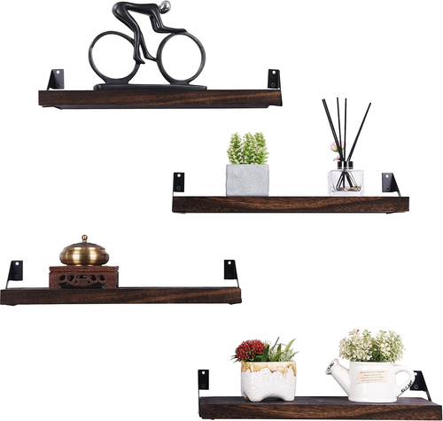 Rustic Wood Floating Shelves for Wall Decor Farmhouse Wooden Wall Shelf Set of 4 - Picture 6 of 12