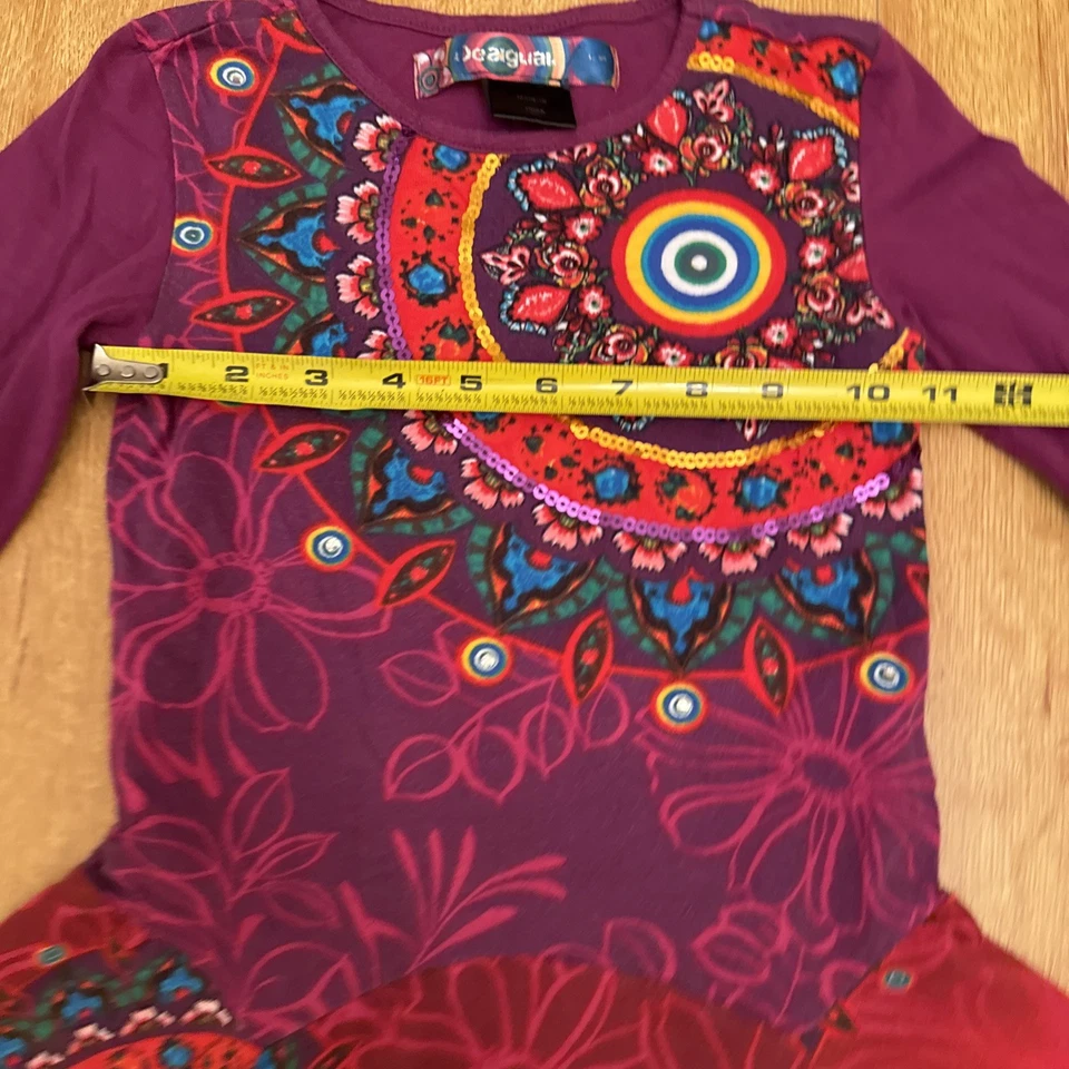 Vestido Desigual Niña Colorido Lentejuelas Algodón Orgánico Otoño Púrpura Floral Talla 5/6 Foto 4 de 4