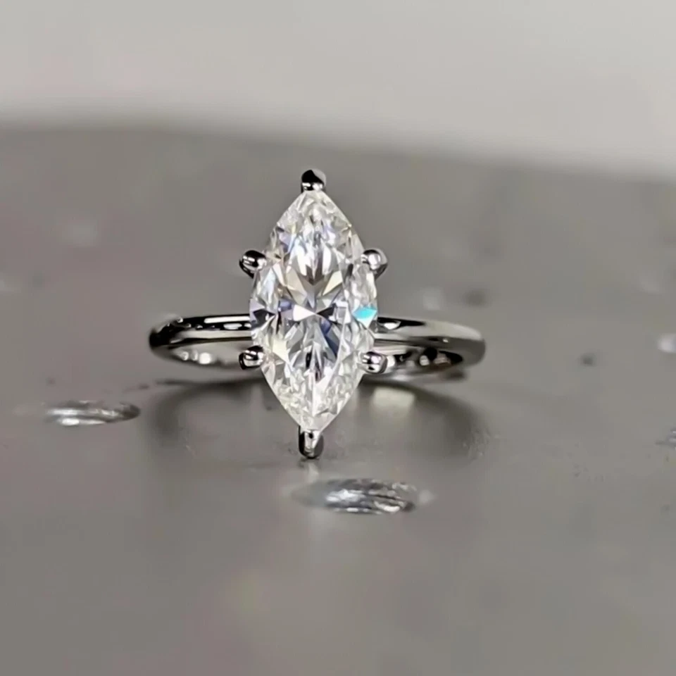 Кольцо с одним белым бриллиантом огранки маркиза 2 карата желтое золото 14 карат — выбор подарка - Изображение 3 из 4