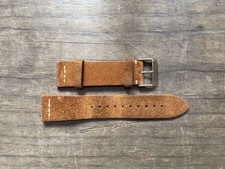 22mm Genuine Leather Suede Watch Band - Light Brown with Cream Stitching, Flat