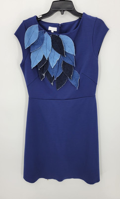 Escada Sport Dress Womens 38 Blue 3D Floral Artsy Cap Sleeve Designer Sheath