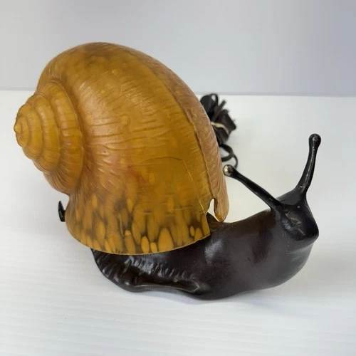 Vintage Amber Tiffany Style Glass & Brass Snail Night Light Lamp READ See Pics
