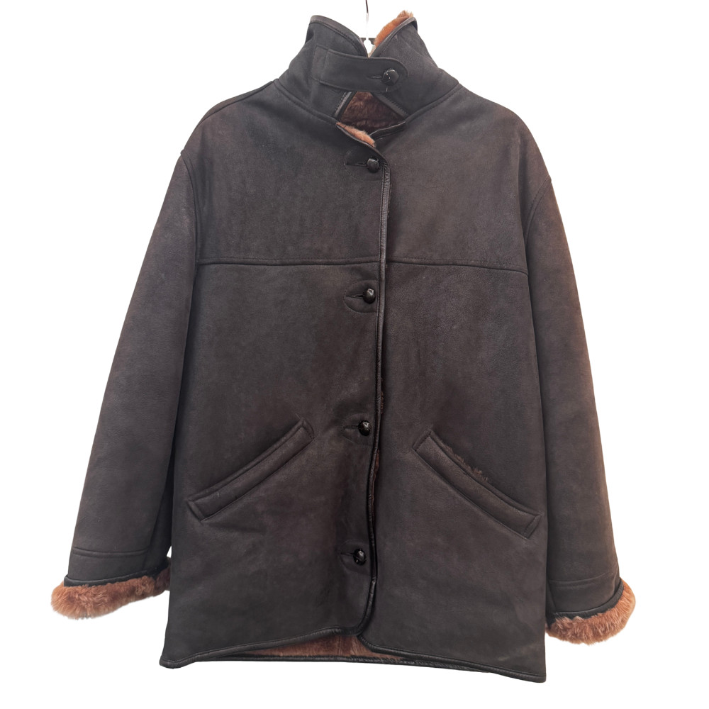Abrigo Shearling Mujer / Unisex Anselmo Piel Natural Marrón Hecho en España