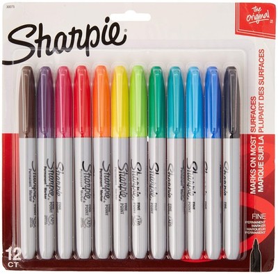2 Packs of Assorted Colored, Fine Point Permanent Markers, 12-Count, Total of...