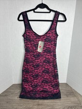 Lily Rose Y2K Mini Bodycon Small Pink Lined Blue Lace Slip Dress NWT