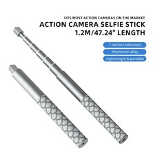 1.2M Aluminum Alloy Action Camera Selfie Stick 7-Section Telescopic Extension Po