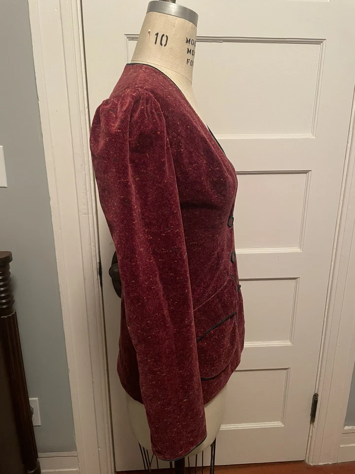 Blazer vintage años 70 para mujer planta fresa terciopelo verde borgoña talla 7 pequeño Foto 2 de 4