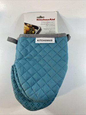 KitchenAid Asteroid Mini Oven Mitt, 5.5''x8'', Aqua Blue 2 Count G-04