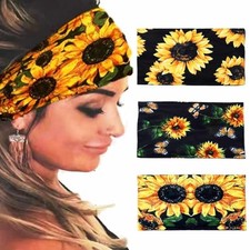 Boho Headbands Sunflower Wide Hair Bands Turban Head Wraps Stretch Yoga Set 1