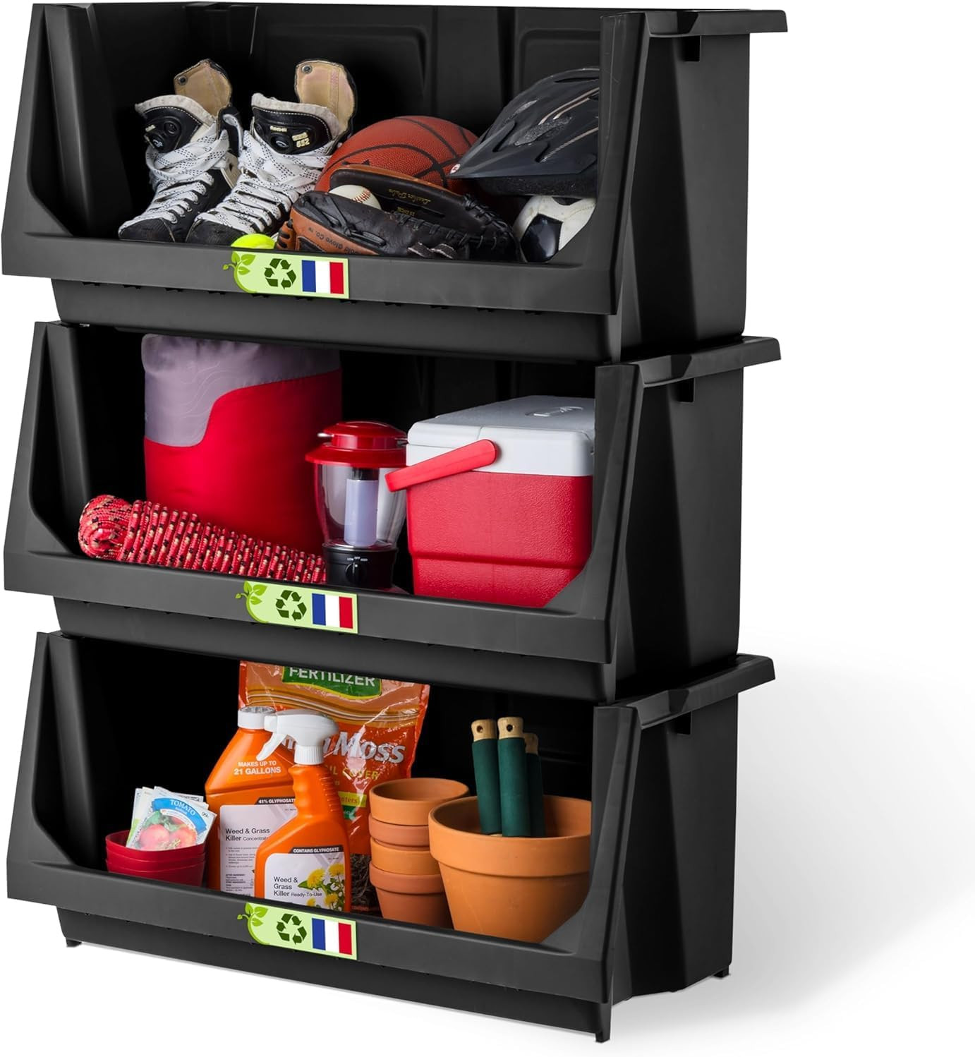 Bacs de rangement en plastique empilables pour stopper le désordre 78L