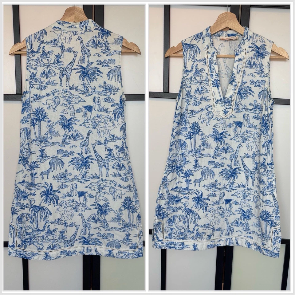 Vestido TORY BURCH mistura de linho XS ilha tropical praia resort animais boho*FLAWS - Imagem 4 de 4