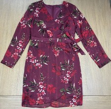 Guess Women’s LS Camilla Dress, Plumeria Floral Garnet Wine Size 4 MSRP $108 NWT
