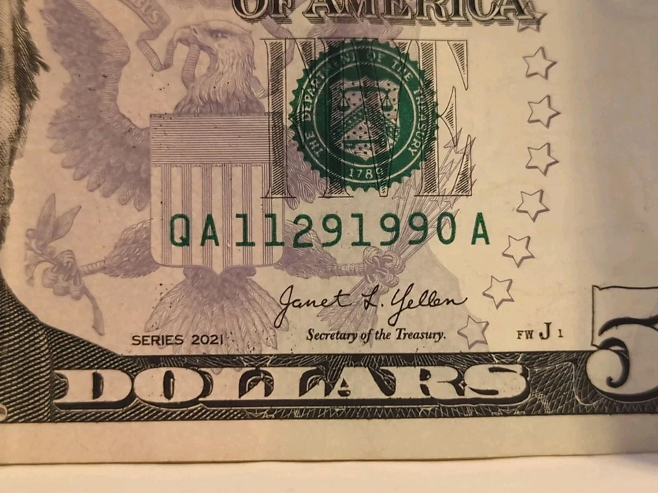 November 29th 1990 QA 11291990 D Five 5 Dollar Bill BIRTHDAY Note - Image 2 of 3