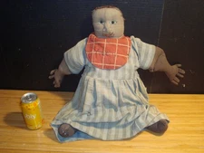 Homemade Atq African American Black Cloth Sock Doll. Has name sewn on the bib.