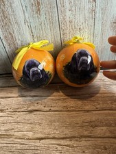 Lot Of 2 Christmas Hanging Bauble Yellow With Black Cocker Spaniel Xmas Balls