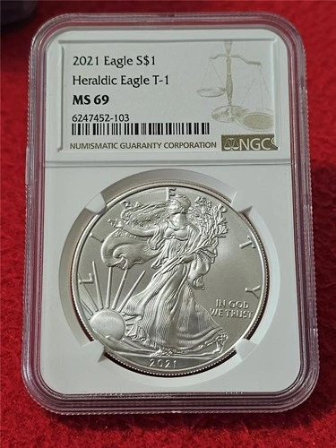 2021  Silver Eagle Dollar T-1 HERALDIC EAGLE ASE NGC MS 69                #T1257