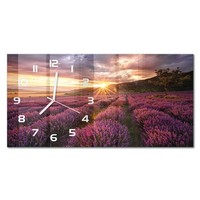 Glasuhr Im Querformat Glas-Wanduhr Aus Glas Lavendelfeld WeißE Zeiger 60X30 Cm