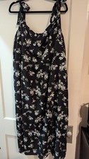 Cider Curve Plus Navy Floral Print Midi Dress With Thigh Slit Tie Straps Size 24