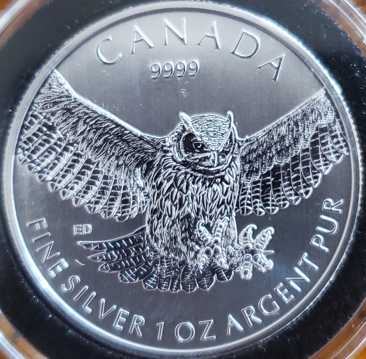 2015 Canadian Owl $5 1 oz .9999 Fine Silver Reverse Proof-Like 