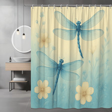 Blue Dragonfly Floral Shower Curtain - Elegant Bathroom Decor