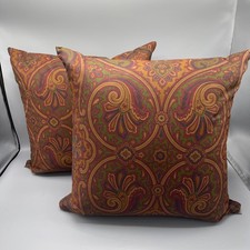 Set of 2 Ralph Lauren Paisley 18x 18 Goose Feather Down Pillow Red Gold Green