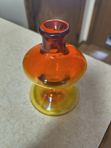 Blenko Handmade Glass 57-F Mini Mushroom Vase in Tangerine Wayne Husted Design - Picture 2 of 4